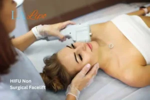 Woman having Hi-Fu to reduce wrinkles Elstree.