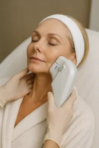 Woman receiving HIFU non surgical facelift treatment Elstree