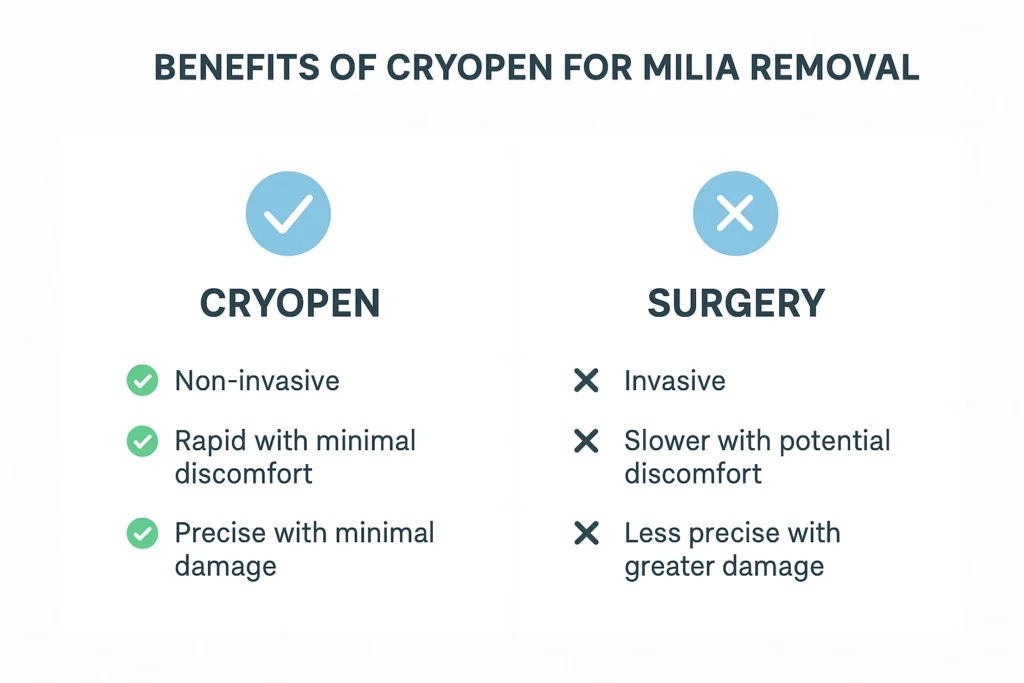 Benefits of cryopen for milia removal Elstree compared to surgical treatments.