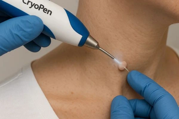 Person receiving Cryotherapy skin tag removal Elstree