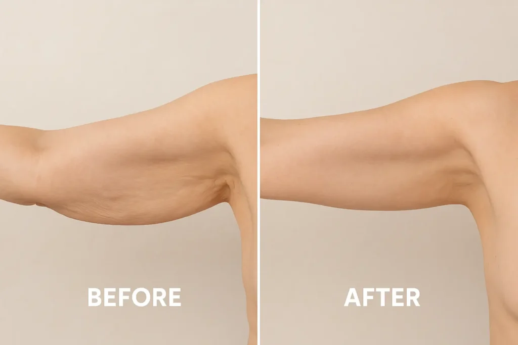Picture of LA LIPO Elstree before and after results of skin tightening treatment on the upper arms.